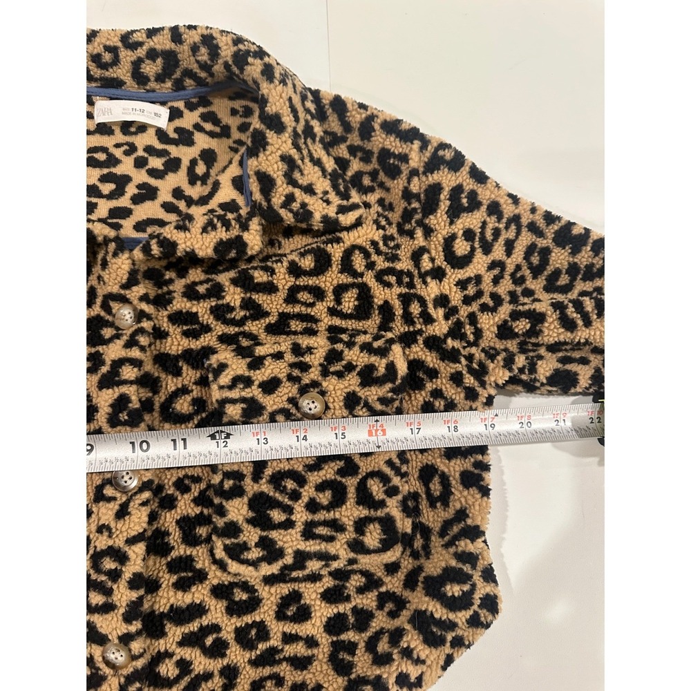 Zara Kids Leopard‎ Print Fleece Shacket Button Front Jacket Brown Tan Size 11-12 - Picture 6 of 6
